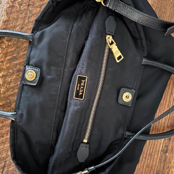 Vintage Prada Tessuto Nylon Tote – Black with Gold Hardware, Classic Logo - Picture 5 of 8